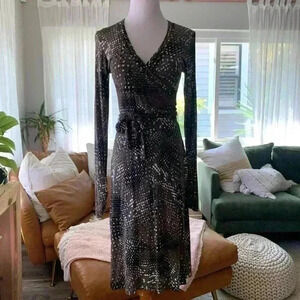 Cabi brown alligator print faux warp midi dress with tie